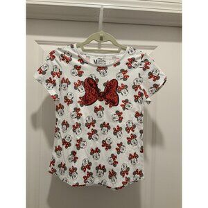 Disney Shirt XL (14-16) Minnie Mouse Girls Shirt Sequin Bow White Red Black